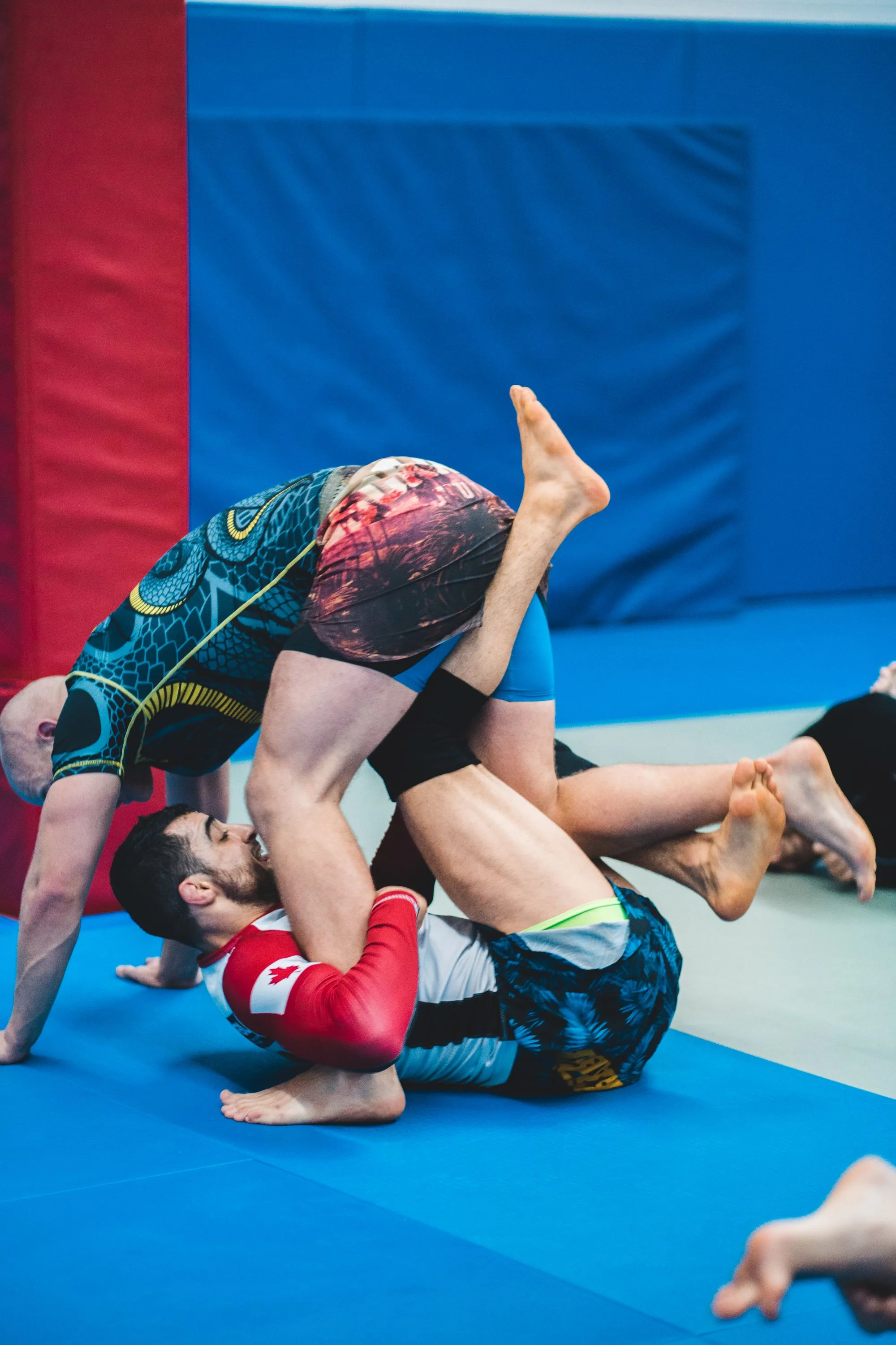 Dos atletas practicando grappling durante una sesión abierta